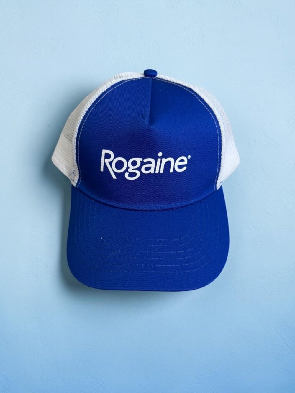 ROGAINE Unisex Blue White Mesh Trucker Hat Cap NEW NWOT